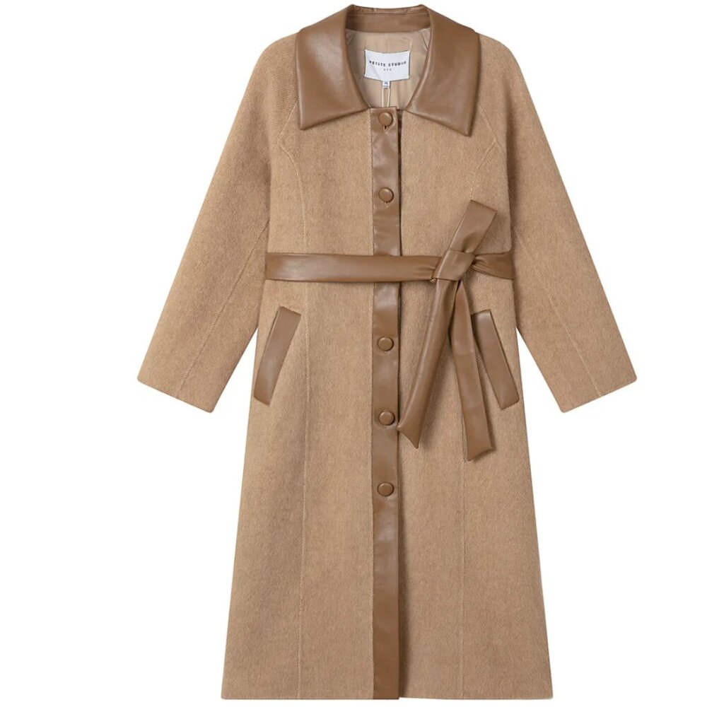 XS Petite Studio Delphine Camel Brown Wool Coat (NWT)